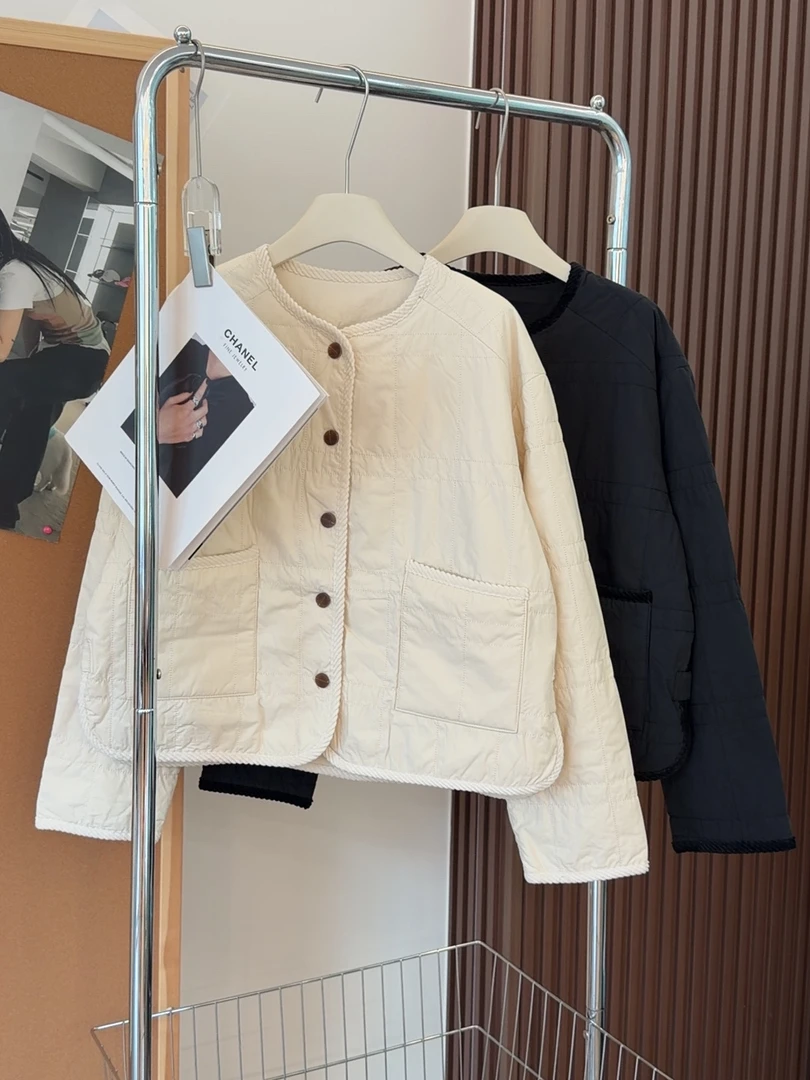 羊毛棉方格绗线保暖棉衣外套