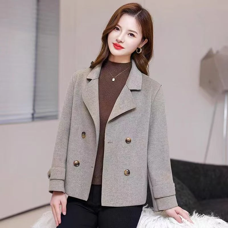 2025新款双面绒大衣短款百搭宽松西装双面呢子小个子高端外套女潮