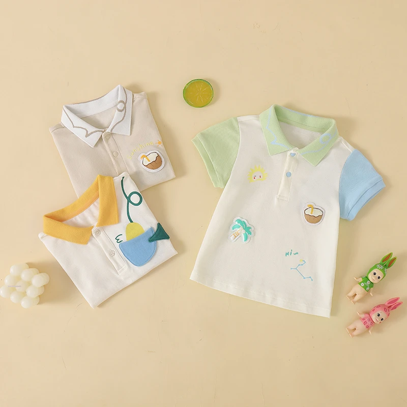 撞色婴儿A类半袖T恤中性t恤夏装短袖男男童时尚