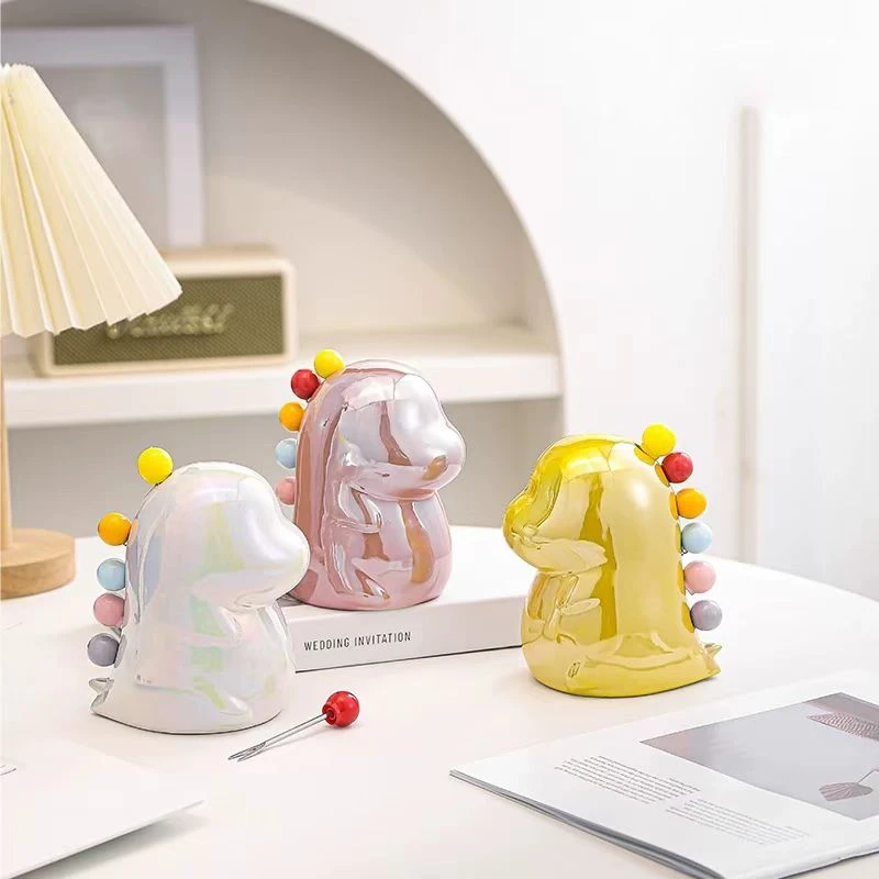 皇博奶龙水果叉家用不锈钢轻奢高级感收纳罐套装儿童安全可爱摆件