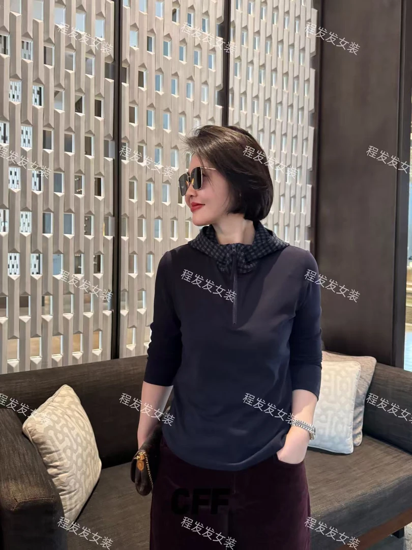 【程发发】（尘圆）休闲气质连帽长袖T恤F2178