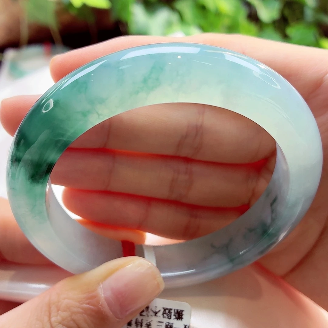 翡翠未镶嵌手镯冰飘蓝花22