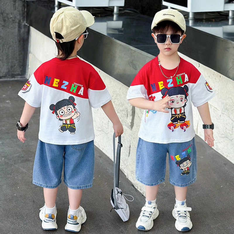 哪吒衣服男童夏季短袖短裤套装2025新款潮酷痞帅儿童服装时尚童装