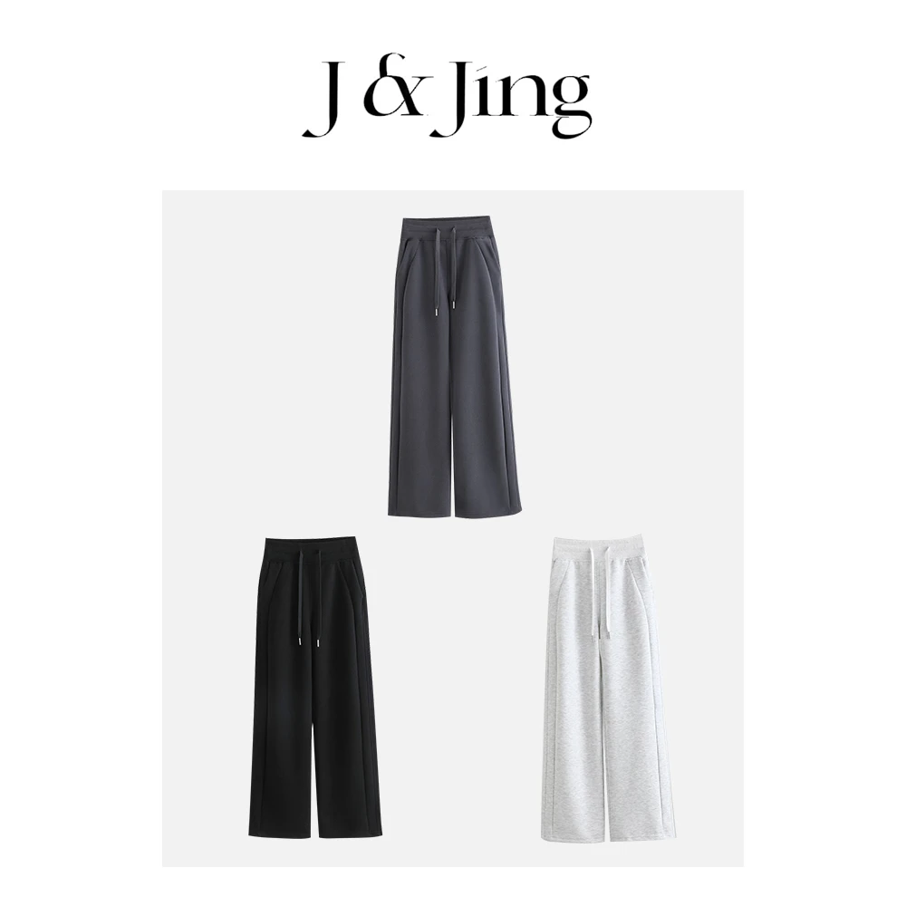 J&Jing-「3:7法则」-女士舒适运动百搭显瘦中腰直筒裤休闲裤6053