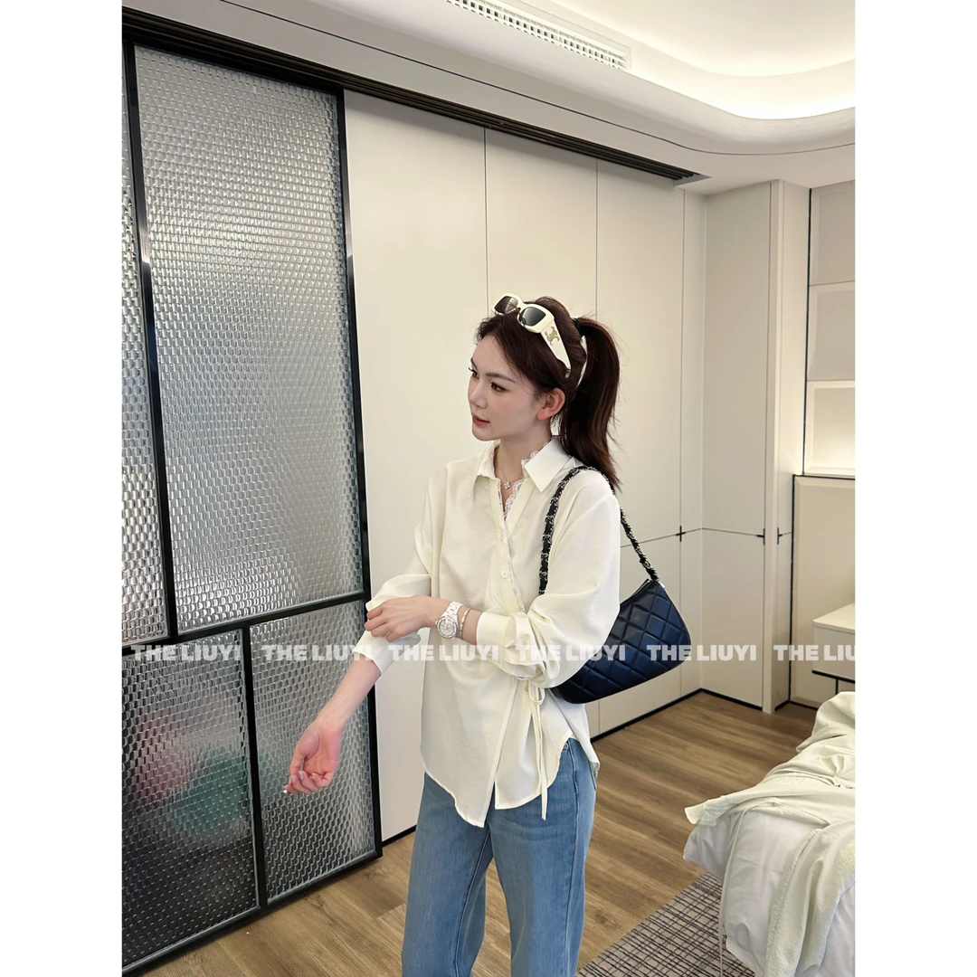 【LIUYI】反转魅力~春季收腰显瘦绑带衬衫53047