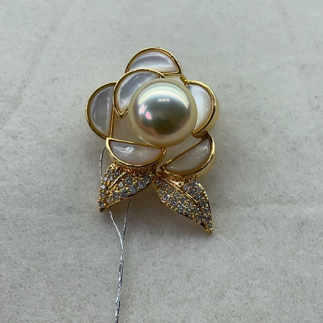合金胸针海水珍珠干枯金珠11-12m m