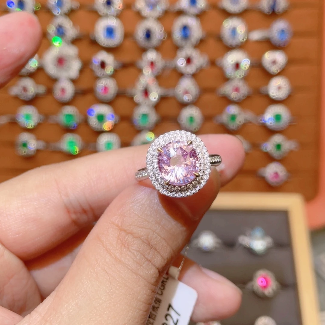 戒指彩色蓝宝石18K金镶嵌3.01ct 无烧帕帕