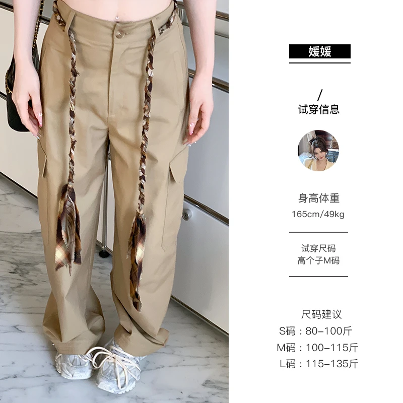 媛媛【弯刀修容裤】美式街头弯刀工装裤女新款复古廓形休闲裤#K1020