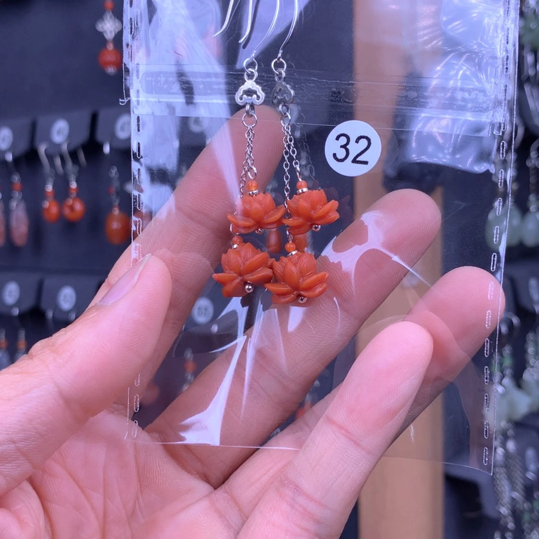 南红玛瑙耳饰银S925镶嵌