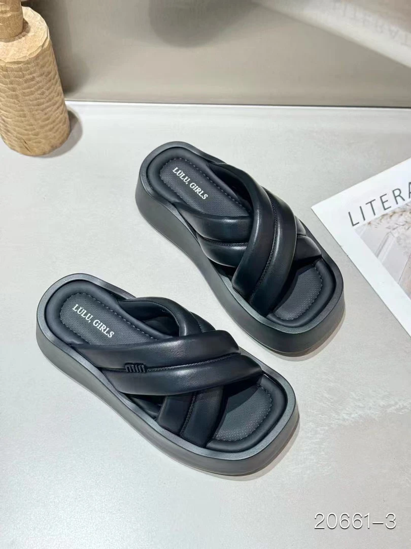 20661-3-L厚底交叉拖鞋女时尚复古百搭松糕露趾罗马凉拖潮