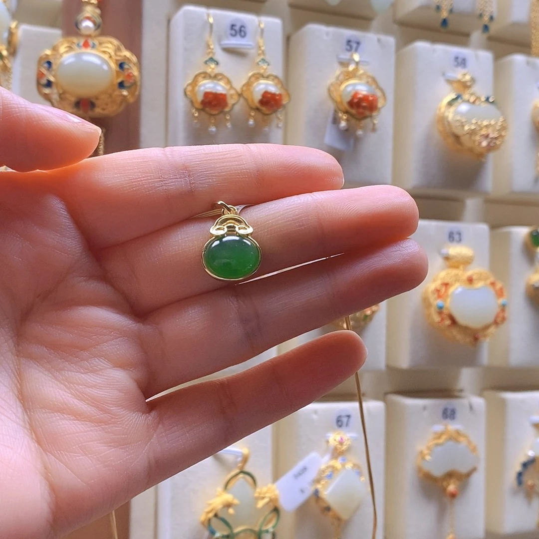 和田玉颈饰银S925镶嵌