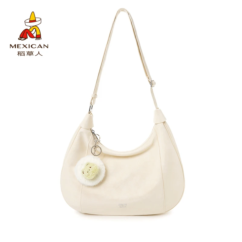 稻草人新款简约白色大容量纯色可调节单肩斜挎时尚休闲饺子包