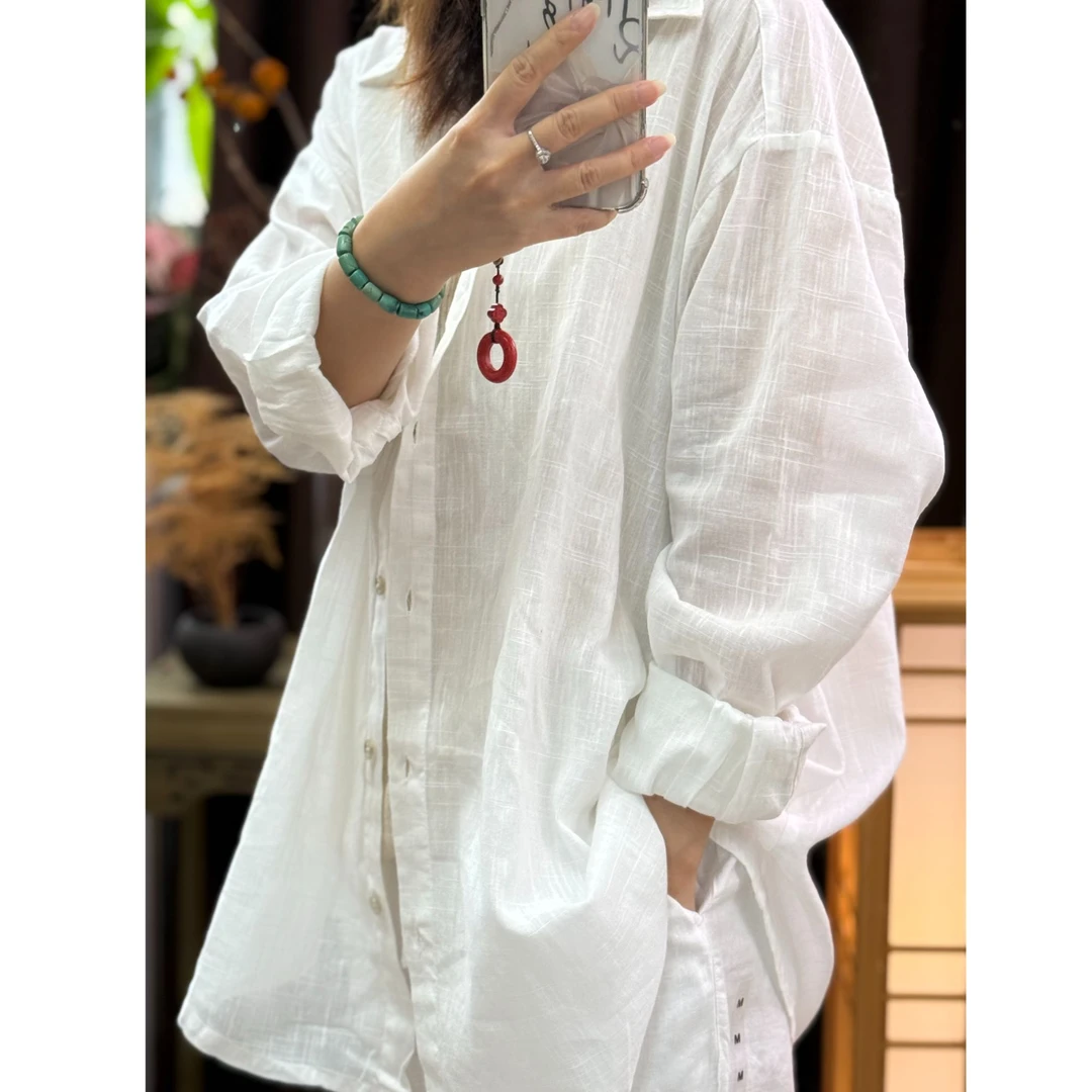 【原创亚麻】自制女装衬衫女高端亚麻上衣文艺亚麻