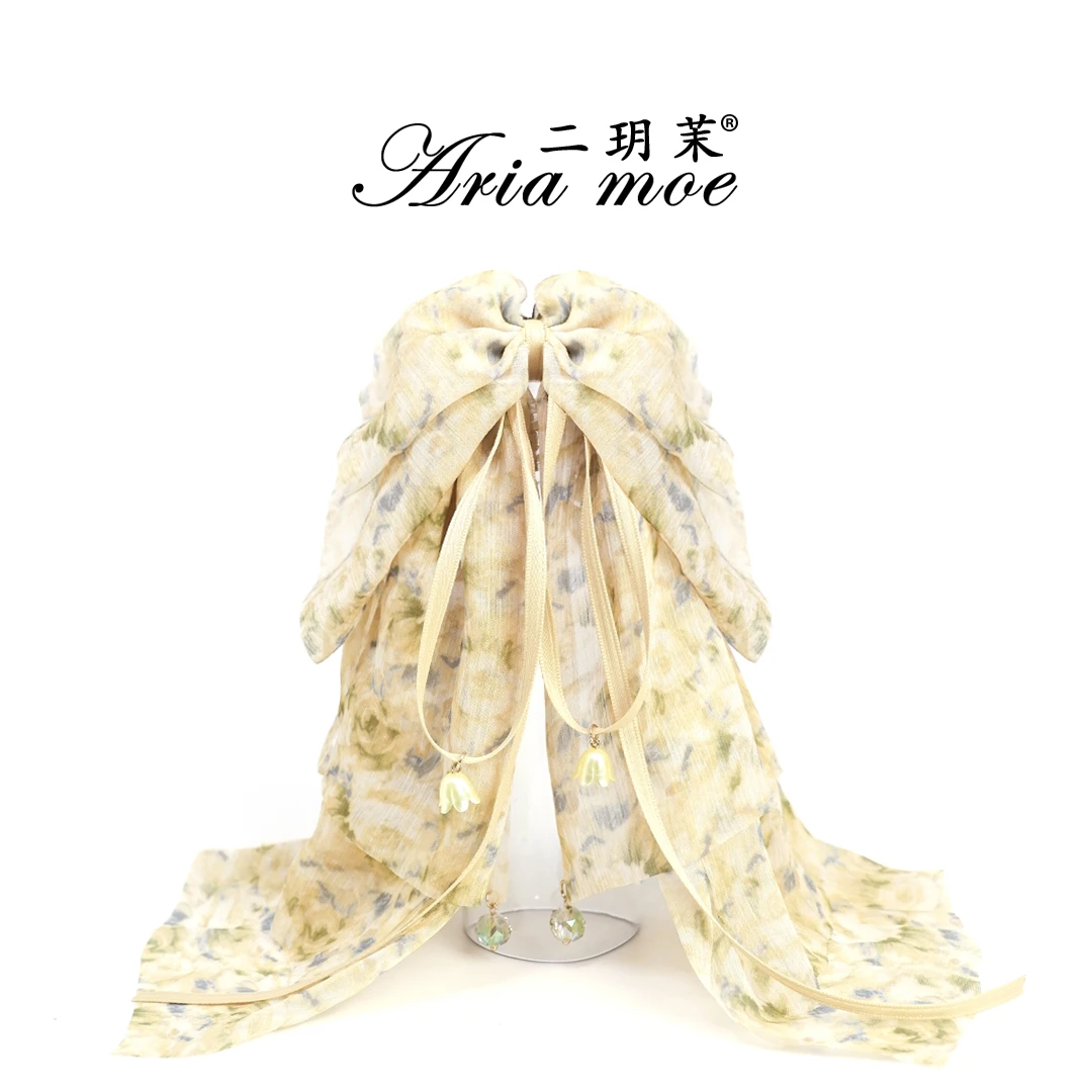 【金盏花】原创甜美飘带氛围感马尾夹轻盈蝴蝶结花朵吊坠发夹抓夹女