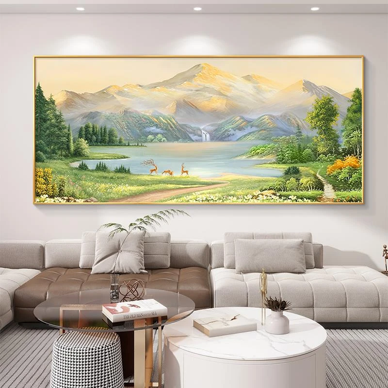 饰画 画高级感沙发背景墙挂画 画山水手绘油画 画西墙聚财壁画 画