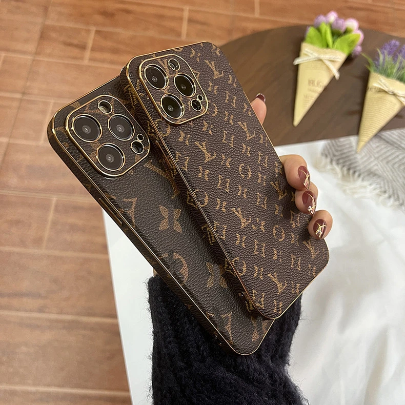 日韩皮质奢华老花适用苹果15promax手机壳iPhone16保护套11潮牌12