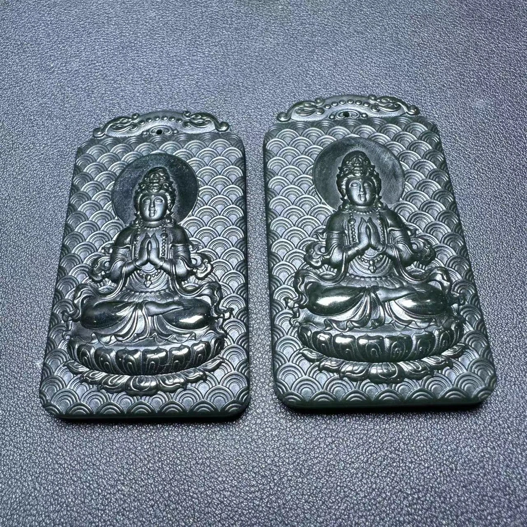 H4503-一系玄武帝王青和田玉观音吊坠-带珠链-多样性只发一件