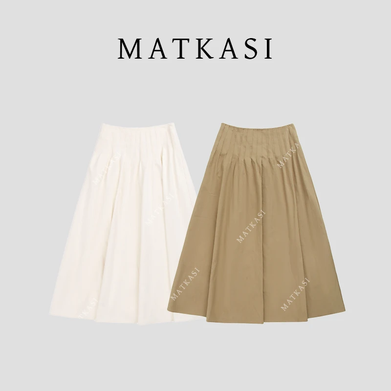 MATKASI 时尚设计感休常简约百搭舒适感穿搭棉布百褶半身裙女