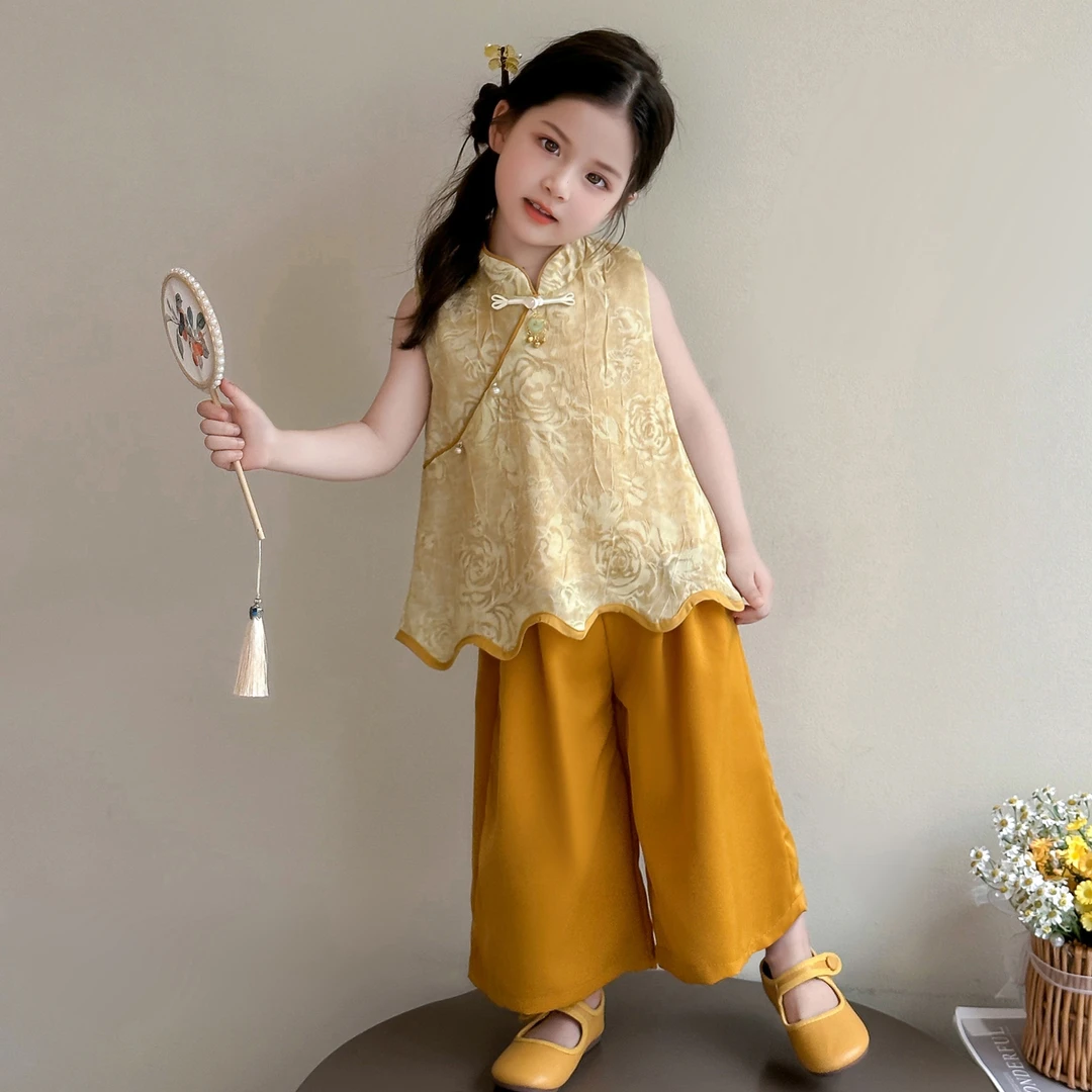 女童新中式童装洋气儿童夏季新款女宝宝阔腿裤国风两件套小女孩潮