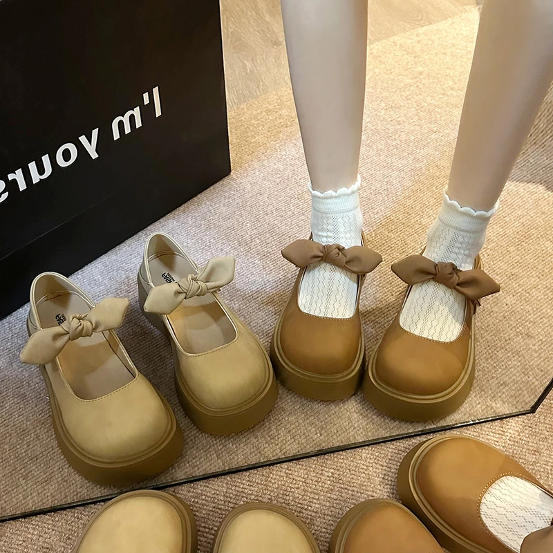 法式玛丽珍鞋女2025新款夏季浅口蝴蝶结平底单鞋复古配裙子小皮鞋