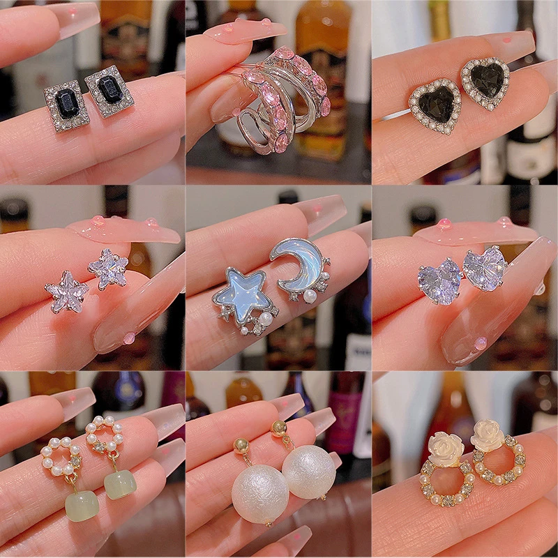 合金琉璃耳饰 女精致日韩银色拼色百搭超闪简约蓝色海洋生物耳钉