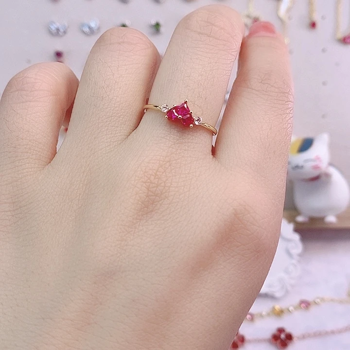 红宝石戒指银S925镶嵌红刚玉