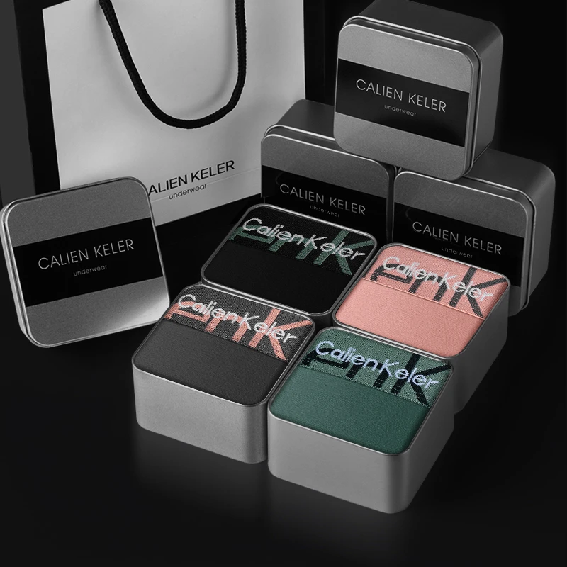 CALIENKELER男士内裤纯棉平角透气10A抗菌运动男生四角短裤礼盒
