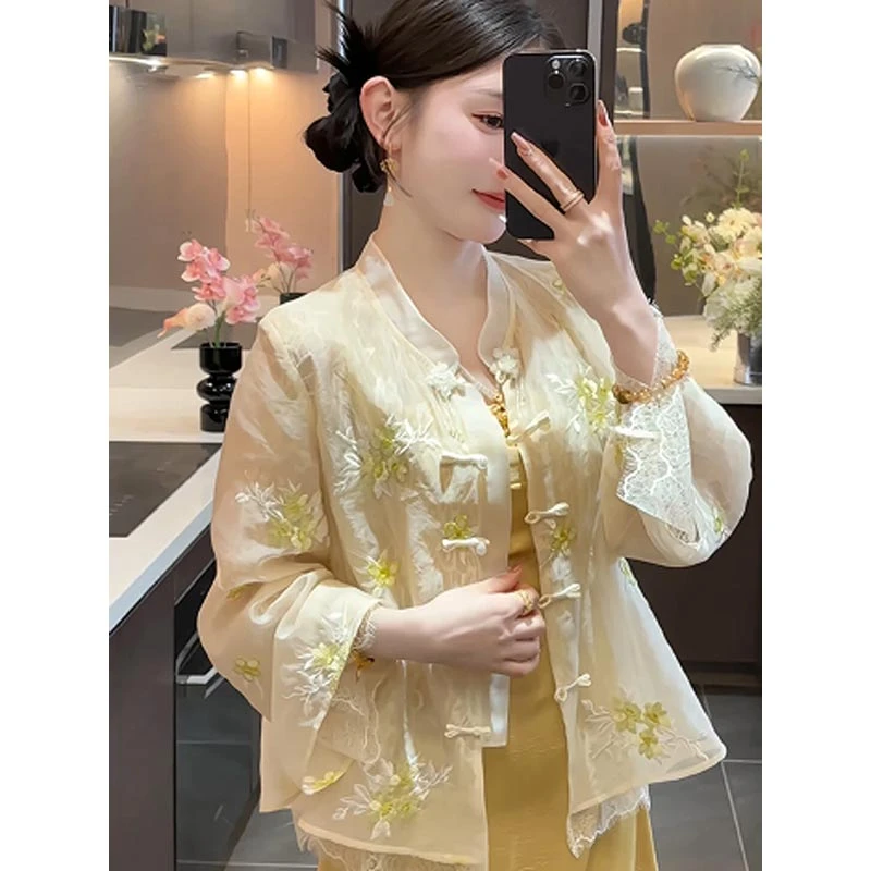 2025年春夏新款新中式国风气质刺绣上衣外套连衣裙高级感两件套女