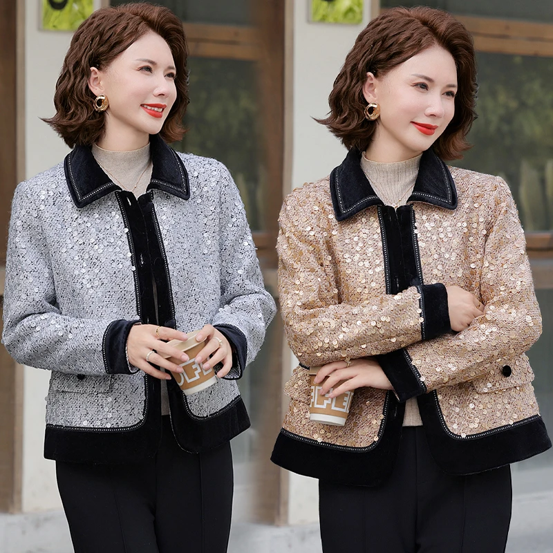 中年妈妈秋装小香风外套贵夫人短款夹克2025新款中老年春秋上衣女