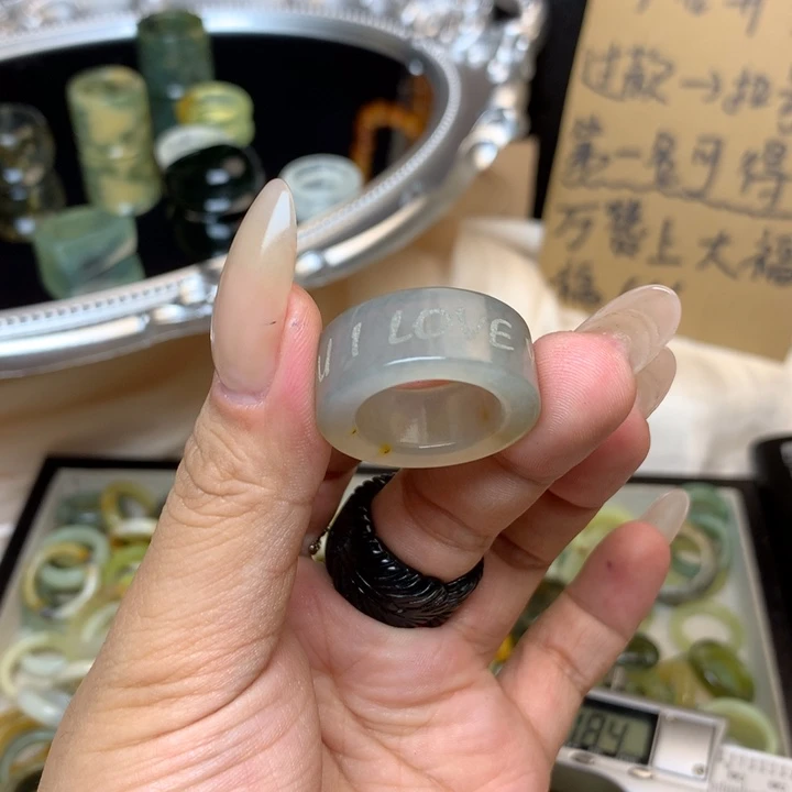 六***月合金蛇纹石玉戒指