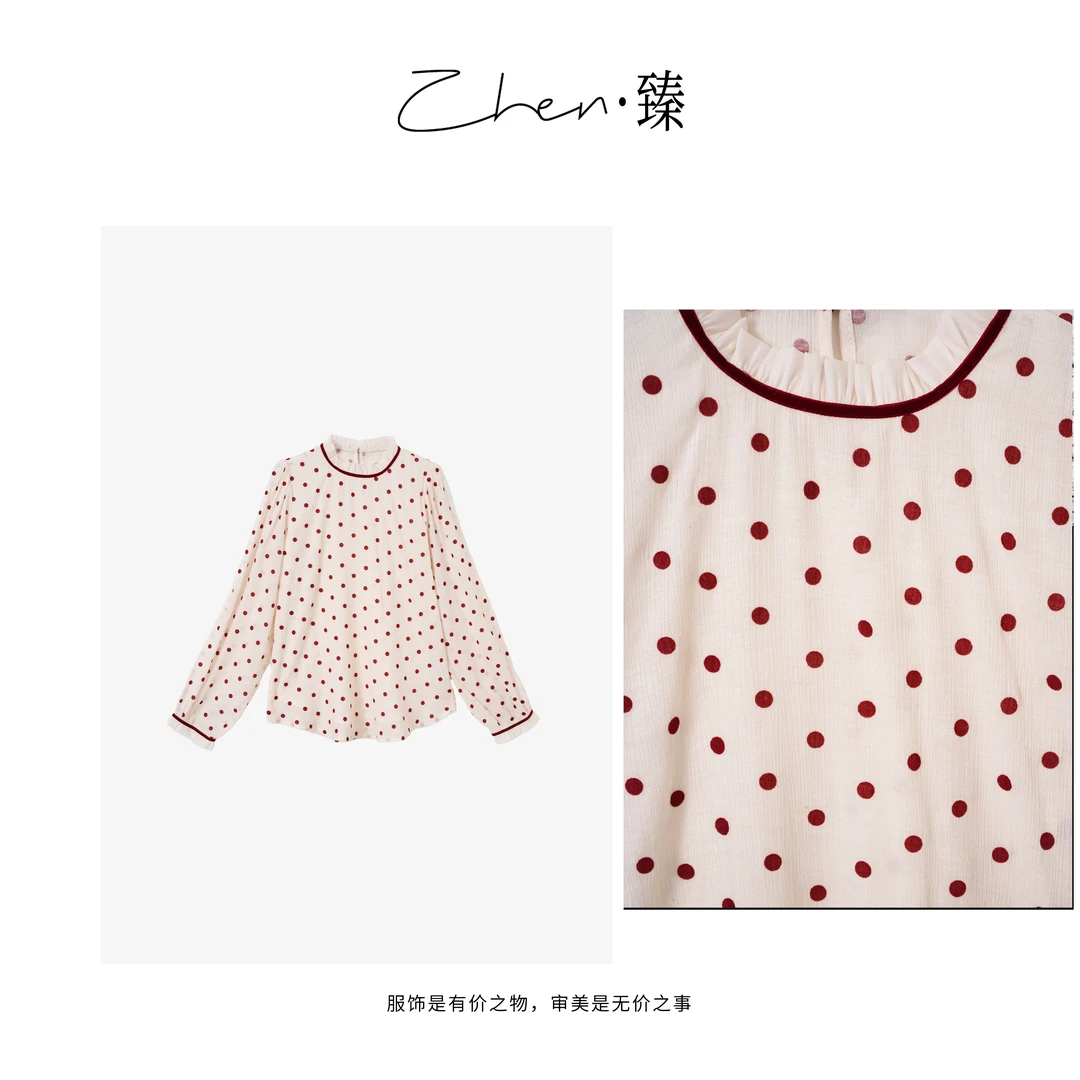 ZHEN.臻 法式轻奢浪漫印花红波点减龄显瘦长袖衬衫上衣SY7625Z