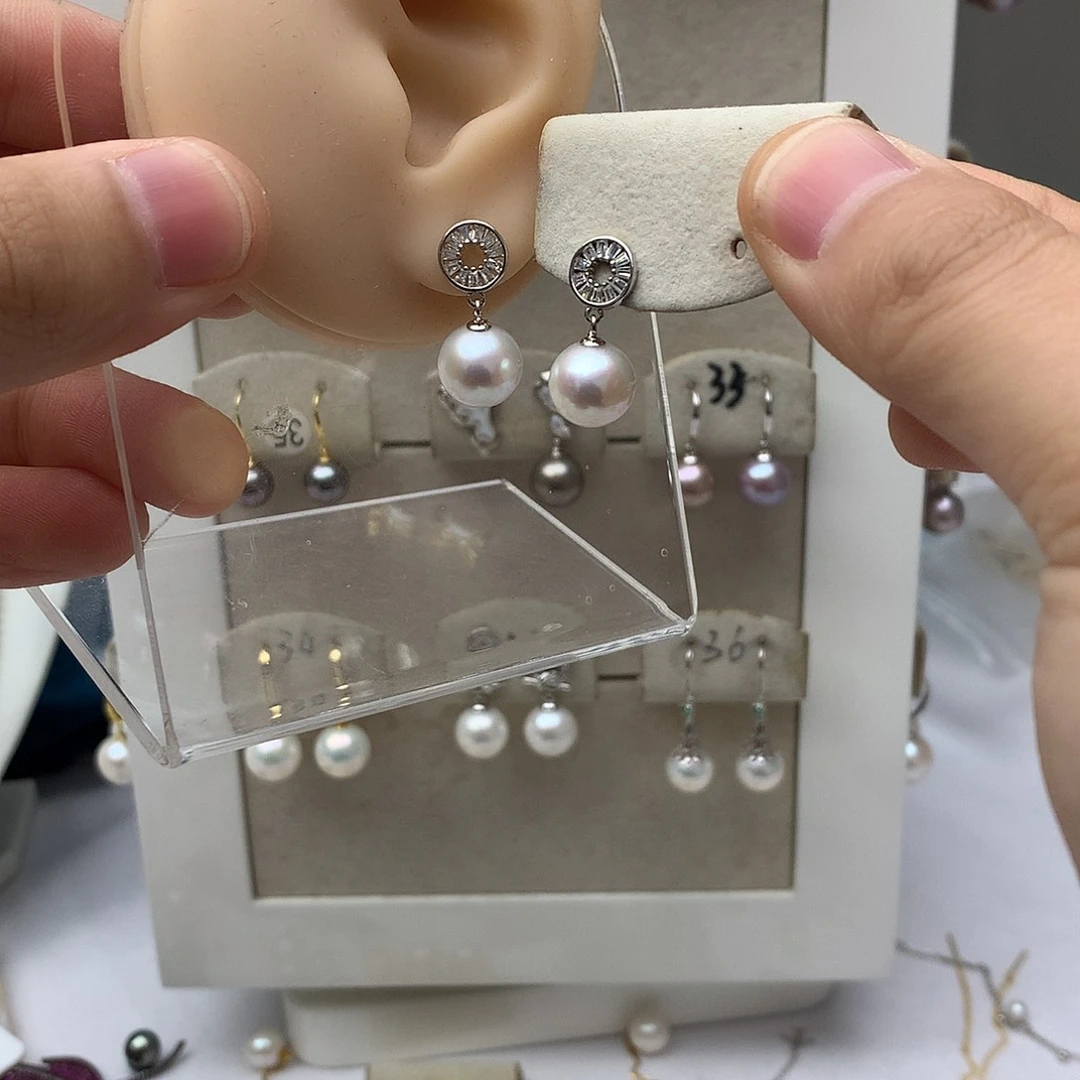 银S925镶嵌耳饰淡水珍珠