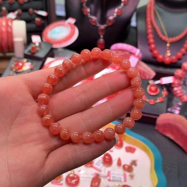 菱锰矿（红纹石）未镶嵌手串