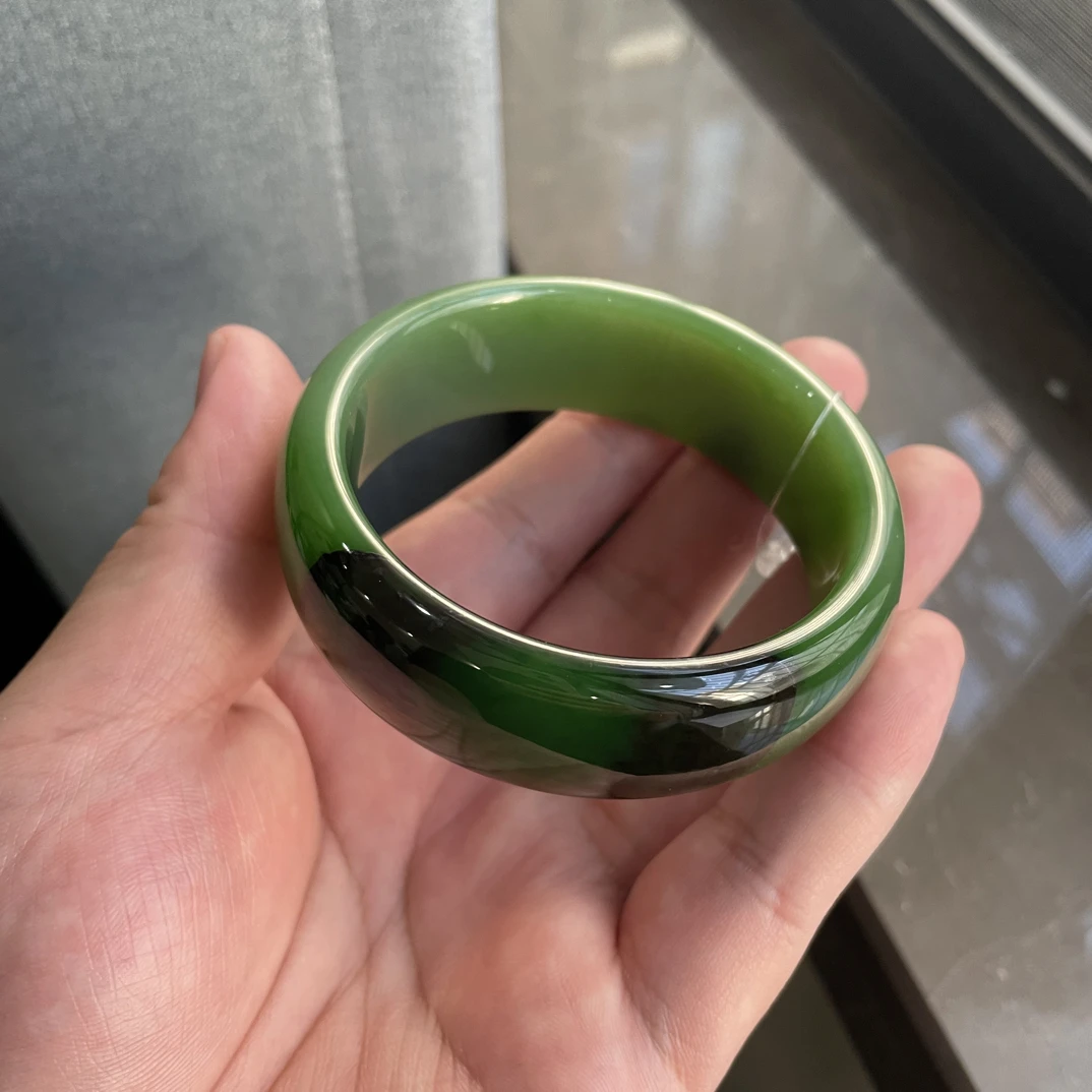 和田玉俄碧七号矿红皮宽版手镯5859