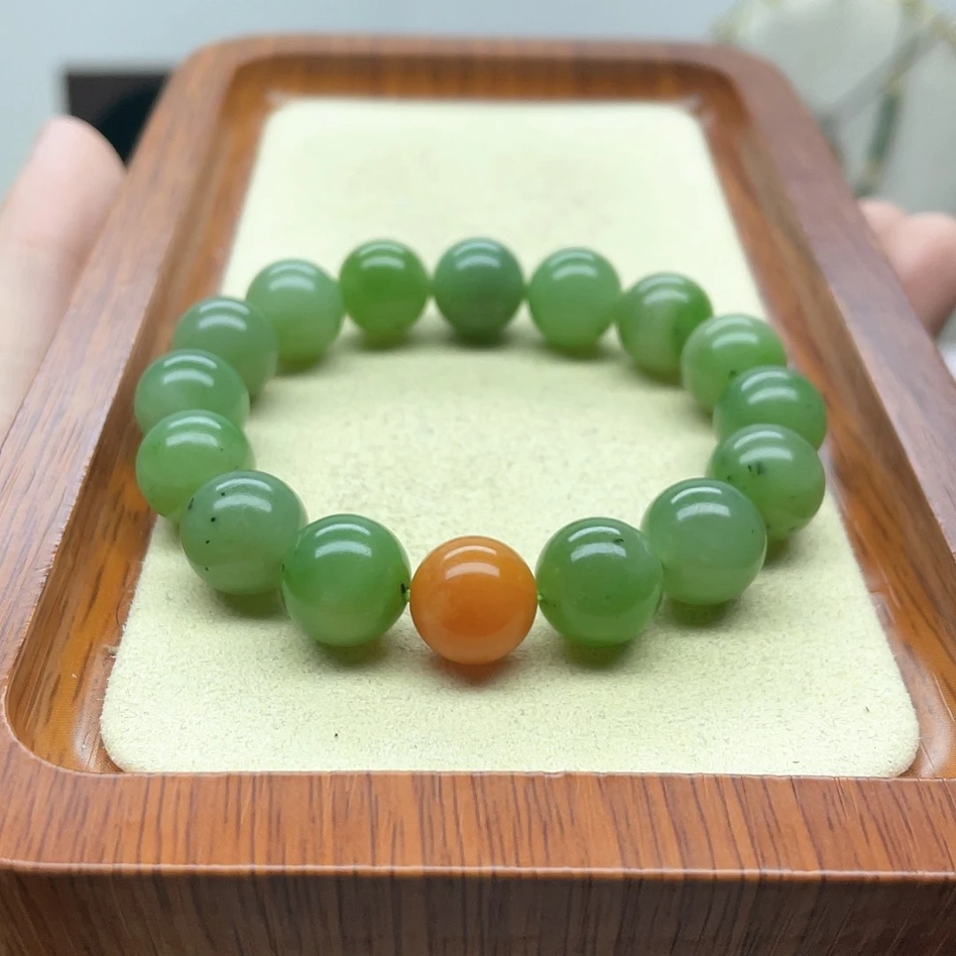 未镶嵌戒指和田玉碧玉浅绿手串卡12mm