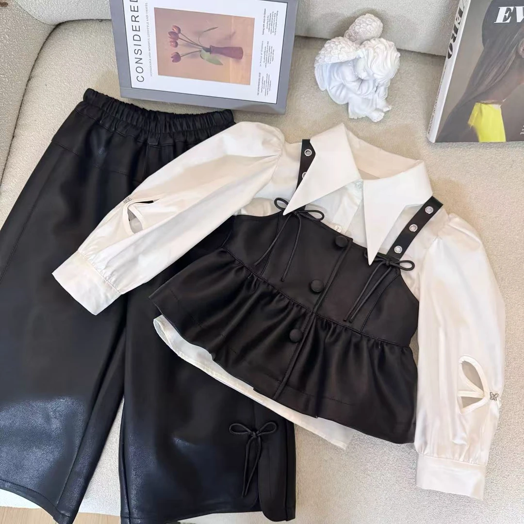 女童秋装套装2025新款洋气时髦宝宝早秋季网红炸街儿童马甲三件套