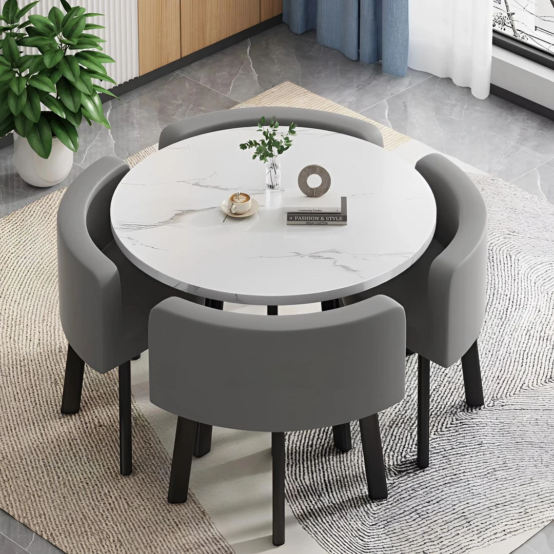 可收纳餐桌家用小户型公寓饭桌商店铺面洽谈桌椅组合会客接待圆桌