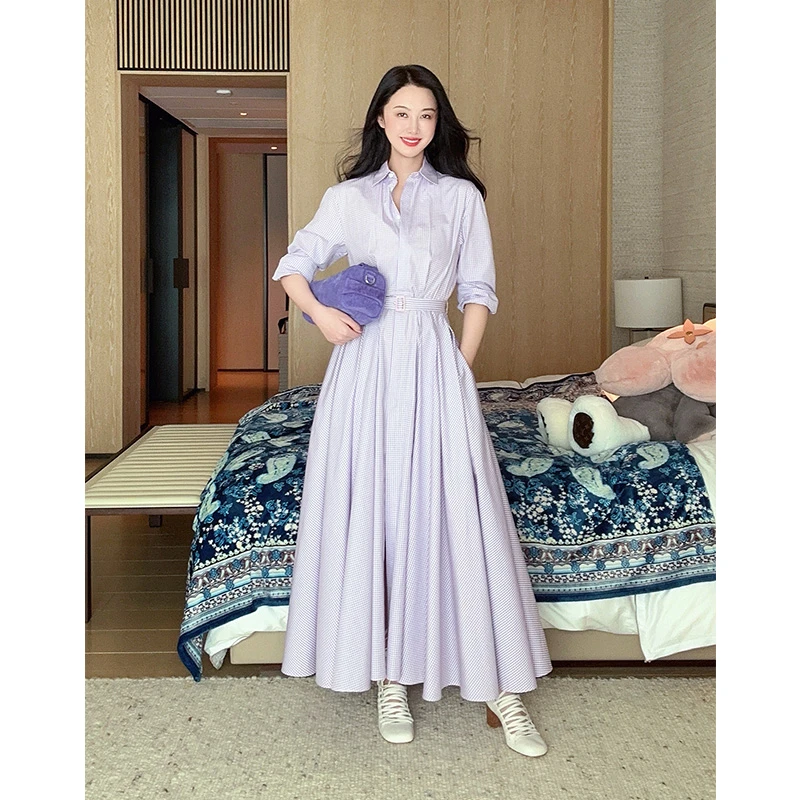 TRACYCHU高纱支棉长连衣裙九紫离火千金清冷感时尚气质款赫本风格