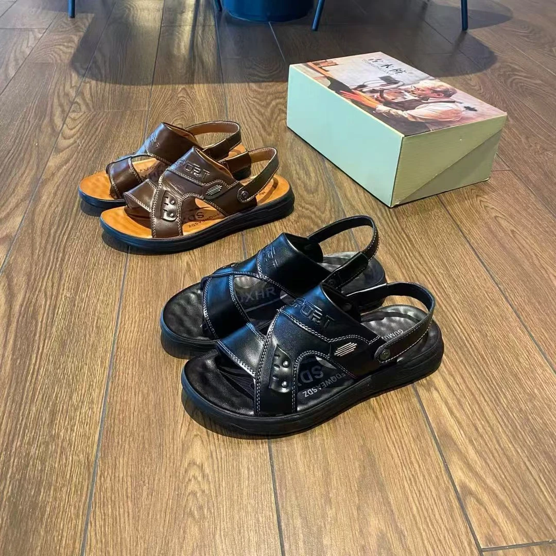 2025真皮男凉鞋休闲风欧美风透气青春潮流沙滩鞋沙滩软底休闲男士