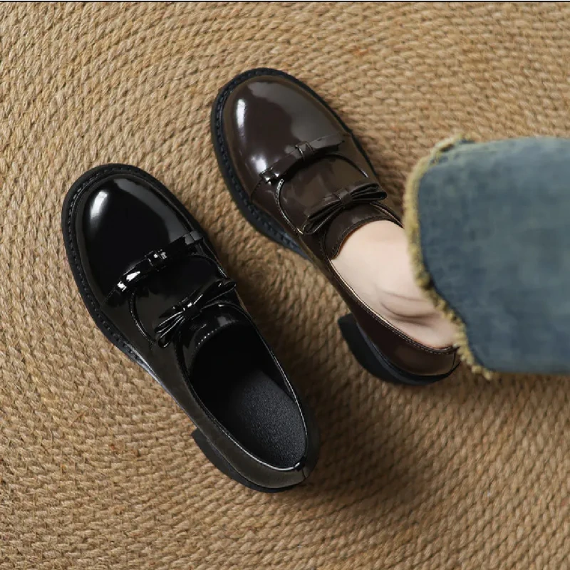 蝴蝶结中跟小单鞋 纯静音百搭舒适乐福鞋