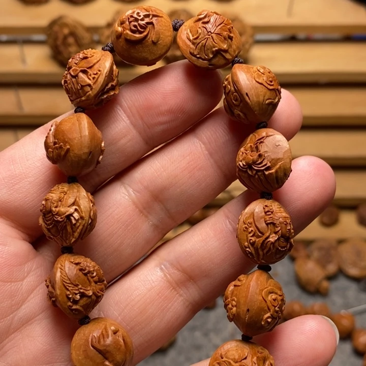 桃核手工雕刻观音手串