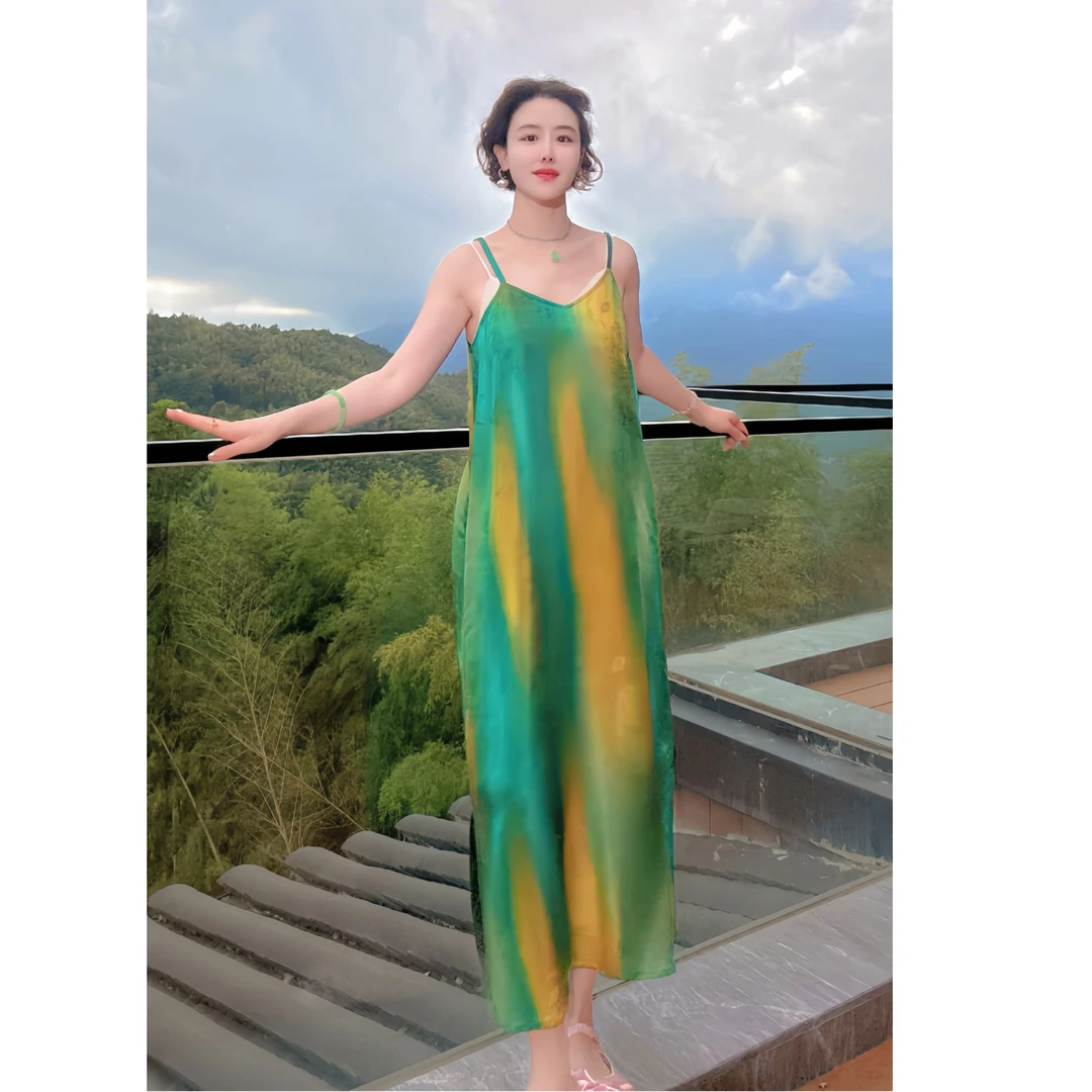 4463《露染蔷薇》香云纱吊带裙