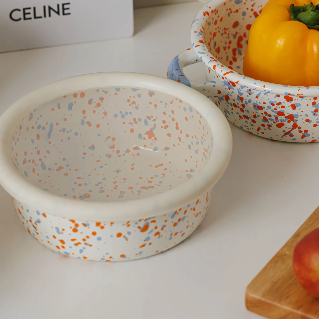 【设计师款】20CM 出韩的 橙蓝 内外泼墨 芝士盘 沙拉盘