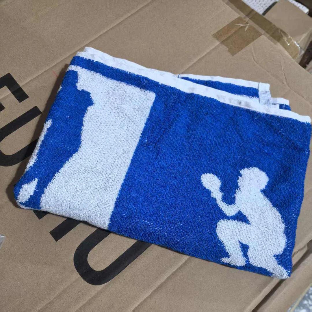 蓝色纯棉运动毛巾，43*112.发1条
