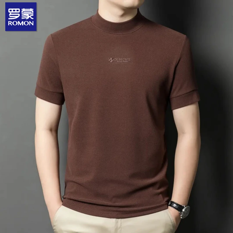 罗蒙秋冬季新款半高领短袖T恤高端石墨烯保暖内罗蒙纯色长袖t恤