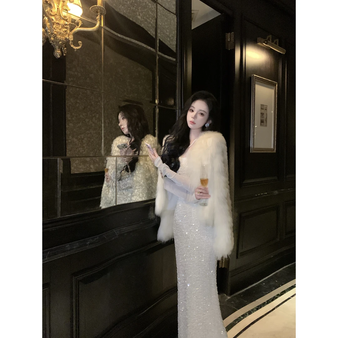 【雅乔定制】月夜银霜进口芬兰白貉毛皮草外套女秋冬DYLL-25106583