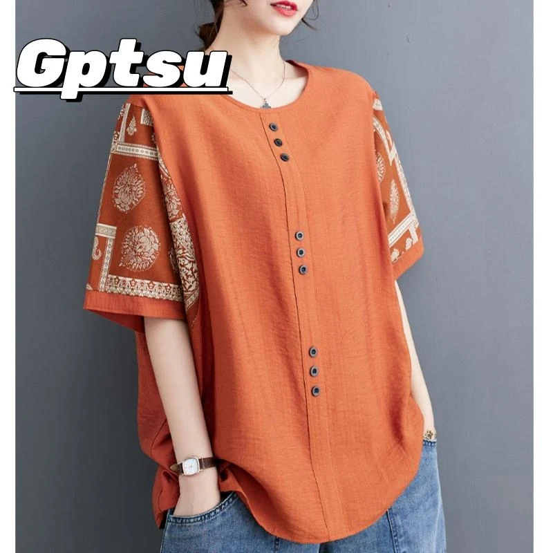 GPTSu短袖衬衫女士中年妈妈遮肚子显瘦大码高端五分袖上衣休闲