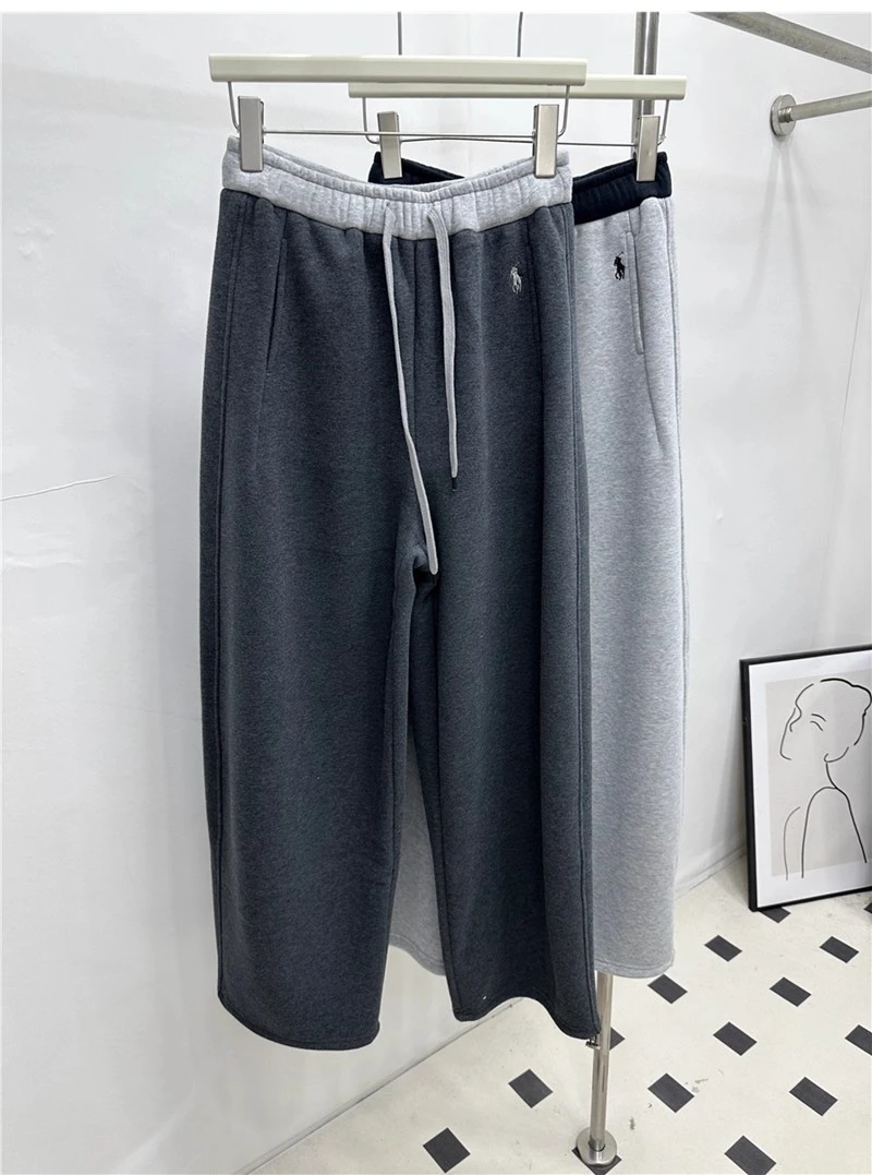 加绒撞色加厚卫裤女2025左维zuowei冬季松紧腰刺绣抽绳弯刀裤8563