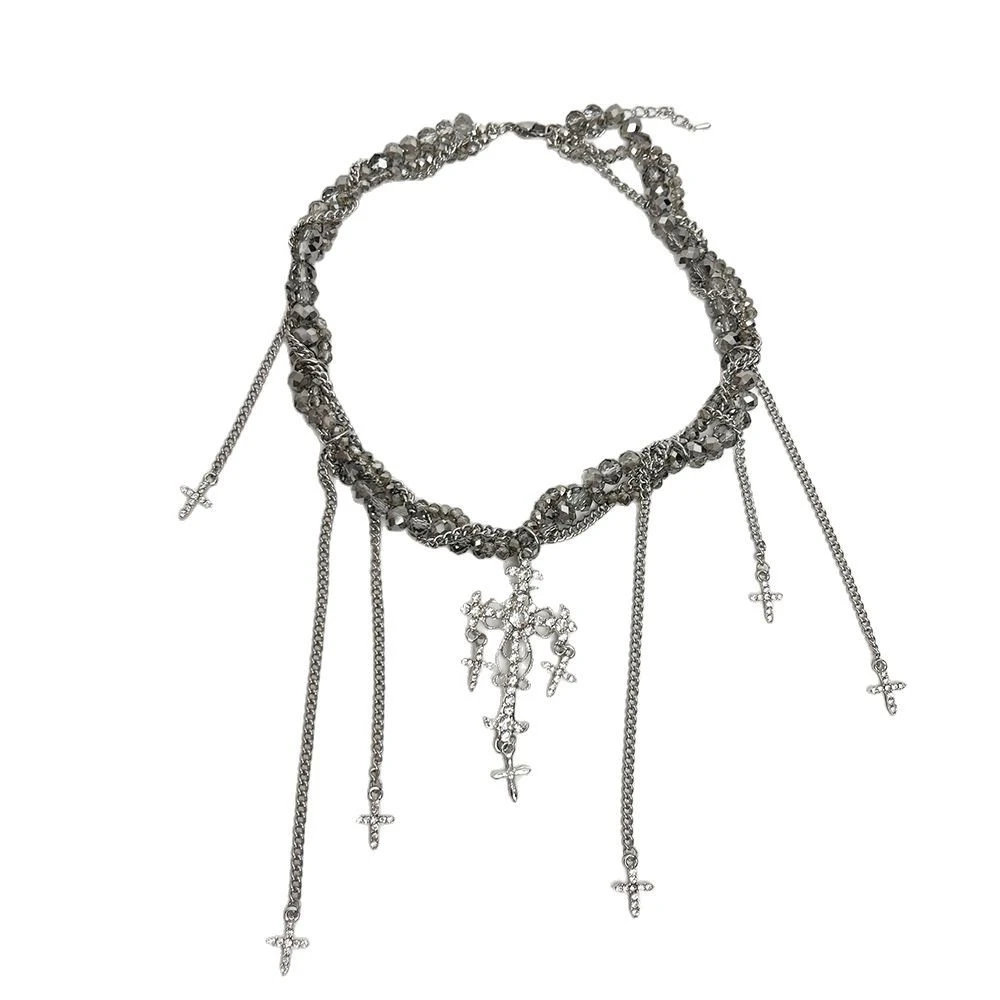 非金属涤纶项链 6NE 多层流苏十字架项链吊坠女轻奢小众锁骨链