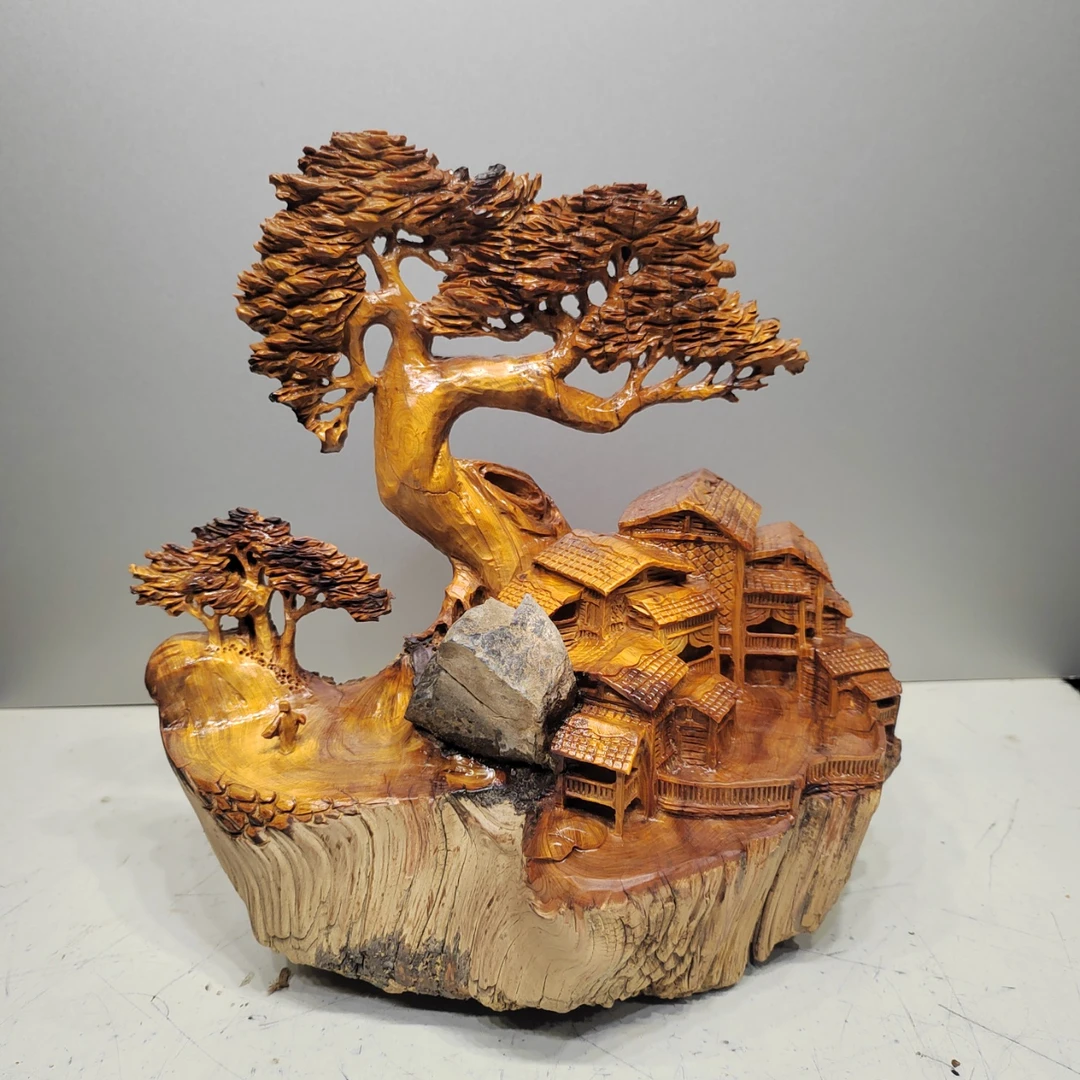 山里人家，北太行易县料山水摆件，高油高密纯手工雕刻匠心之作